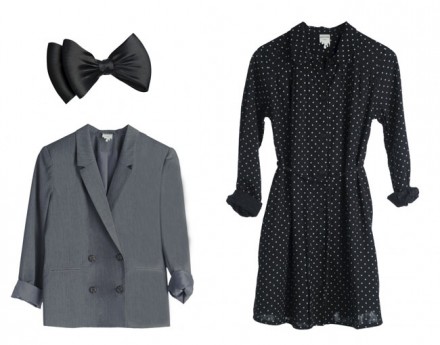 Monki: Pixie Hair Bow, Lilly Blazer Grey, Freja Dress Dot