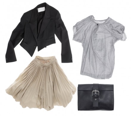 FASR f/w 2009: Short Frack, Reshaped Top, Plisse Skirt, Mini Strap Bag